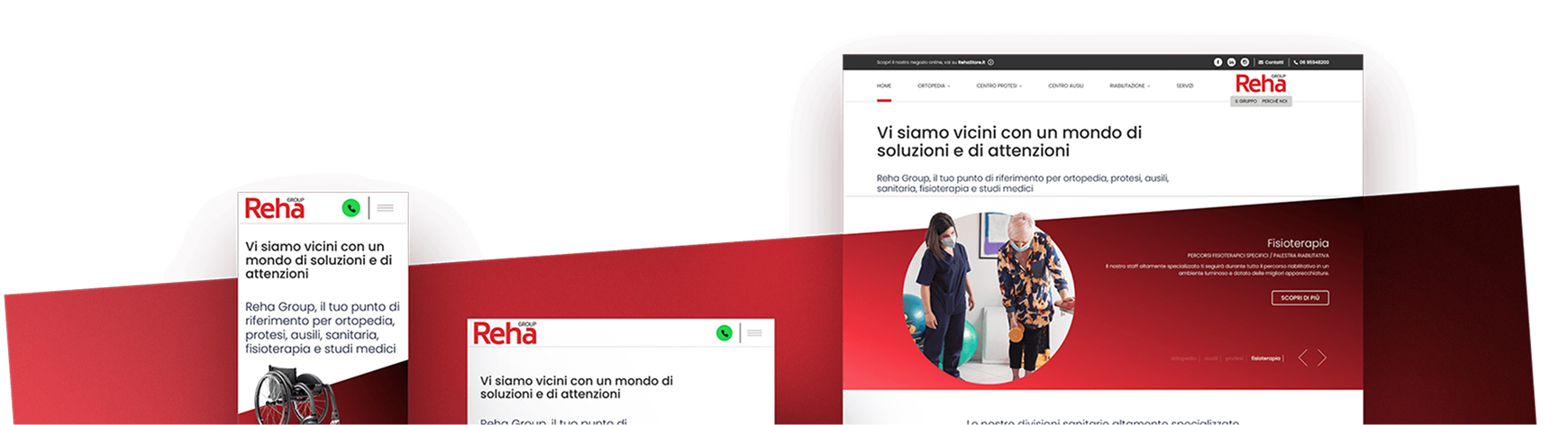 Homepage del sito Reha Group specializzato in ortopedia e fisioterapia