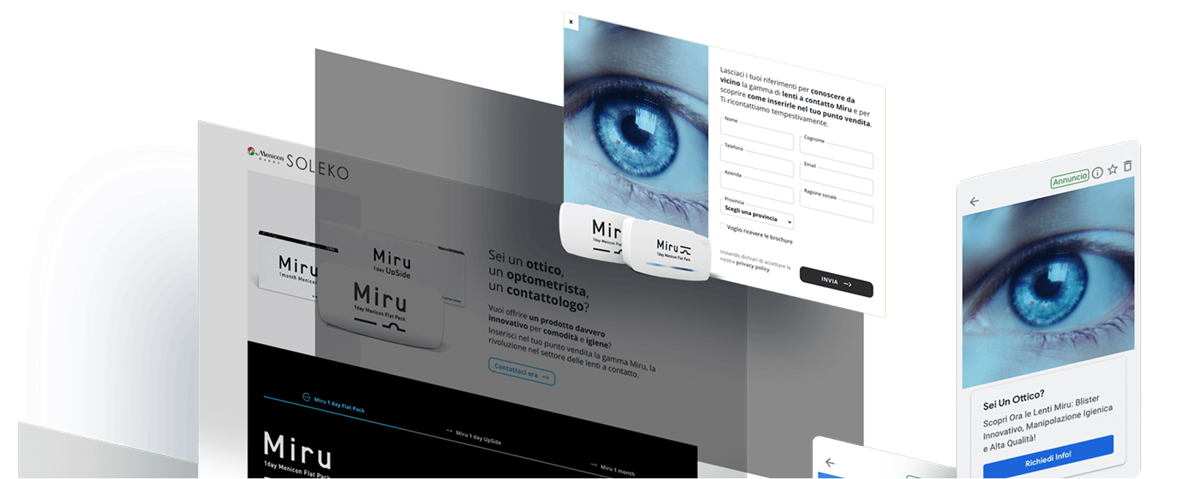 Homepage del sito Menicon Italia per lenti a contatto